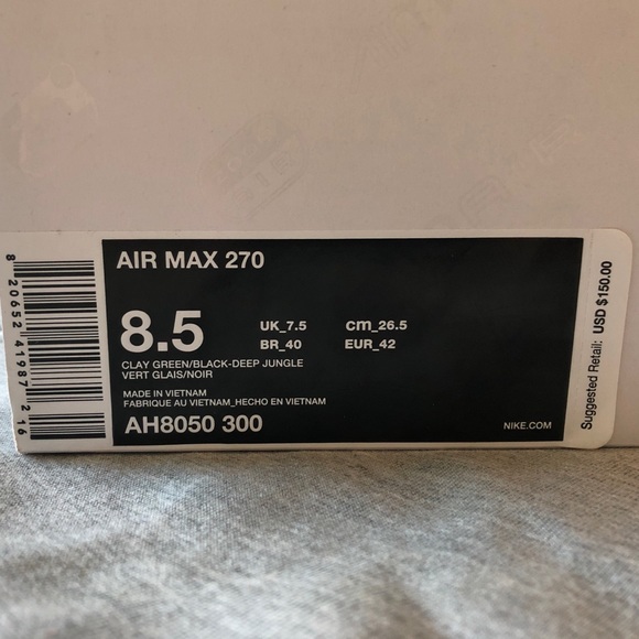 NIKE AIR MAX 270 | CLAY GREEN | M 8.5 = W 10 - Picture 6 of 6